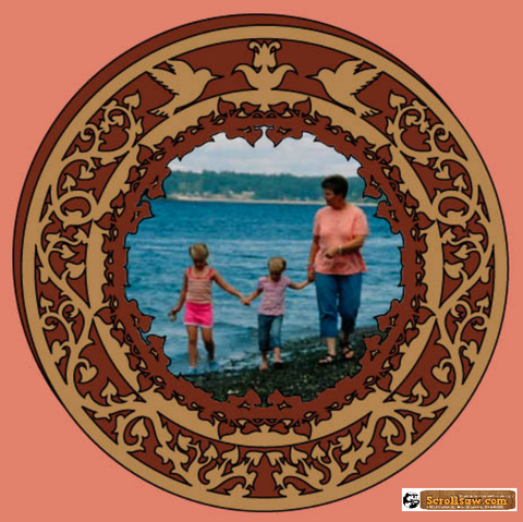 Vine & Bird Round Mirror/Picture Frame Pattern